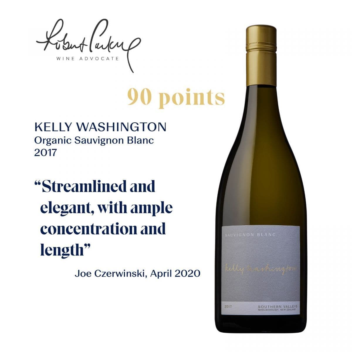 Kelly Washington Organic Sauvignon Blanc 2017, Marlborough, New Zealand - 750ml